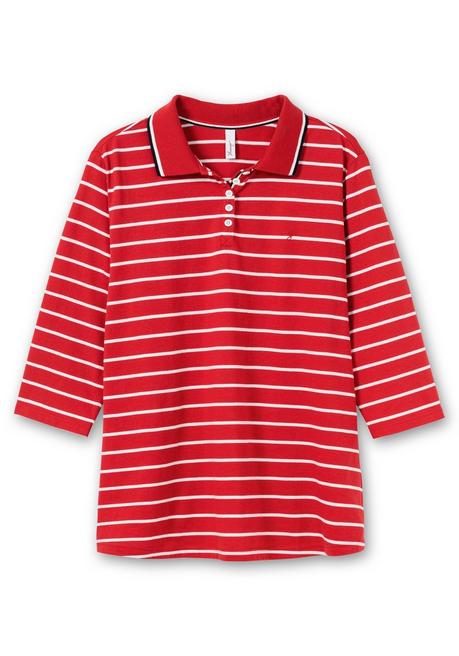 Sheego Gestreiftes Poloshirt Mit 3/4-Arm - Mohnrot Gestreift Sheego