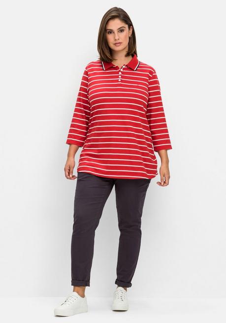 Sheego Gestreiftes Poloshirt Mit 3/4-Arm - Mohnrot Gestreift Sheego