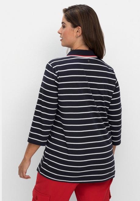 Sheego Gestreiftes Poloshirt Mit 3/4-Arm - Nachtblau Gestreift Sheego