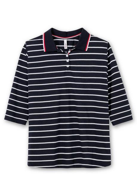 Sheego Gestreiftes Poloshirt Mit 3/4-Arm - Nachtblau Gestreift Sheego