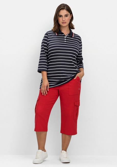 Sheego Gestreiftes Poloshirt Mit 3/4-Arm - Nachtblau Gestreift Sheego