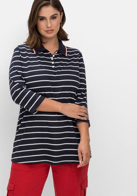 sheego Gestreiftes Poloshirt mit 3/4-Arm - nachtblau gestreift sheego