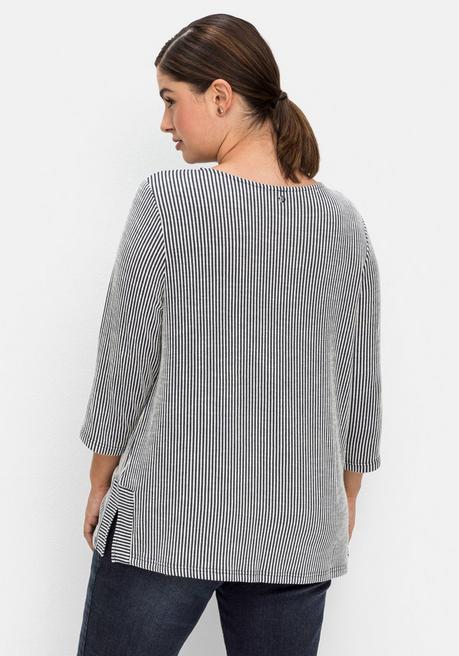 Sheego Gestreiftes Shirt Mit 3/4-Arm - Weiß-nachtblau Sheego