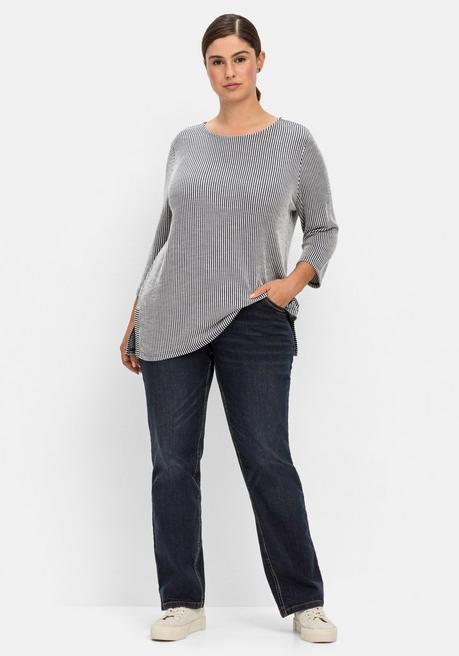 Sheego Gestreiftes Shirt Mit 3/4-Arm - Weiß-nachtblau Sheego