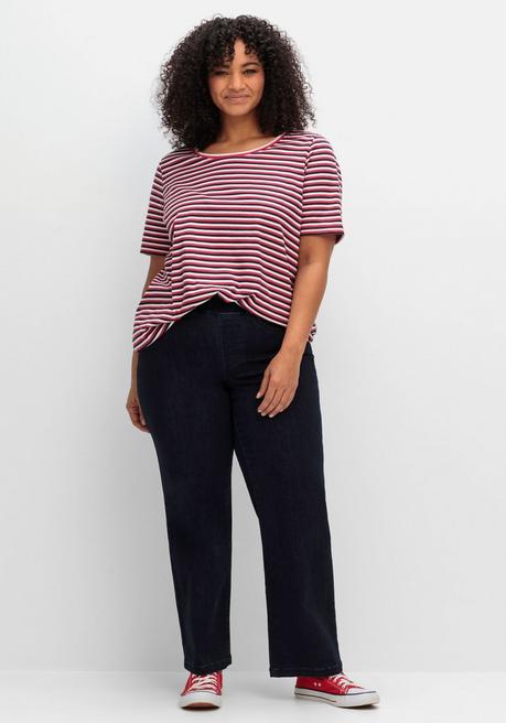 Sheego Gestreiftes Shirt Mit Gummizugbund - Tiefblau Gestreift Sheego