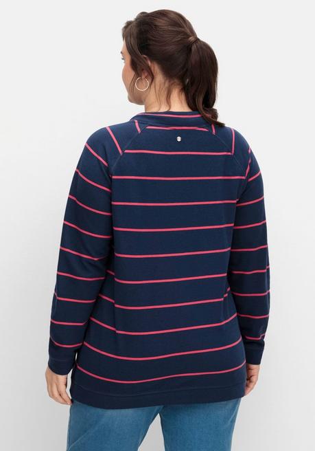 Sheego Gestreiftes Sweatshirt Mit Stehkragen - Nachtblau-orchidee Sheego