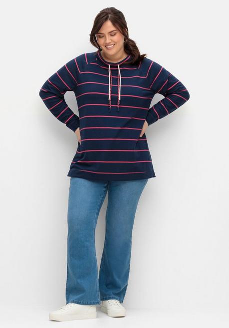 Sheego Gestreiftes Sweatshirt Mit Stehkragen - Nachtblau-orchidee Sheego