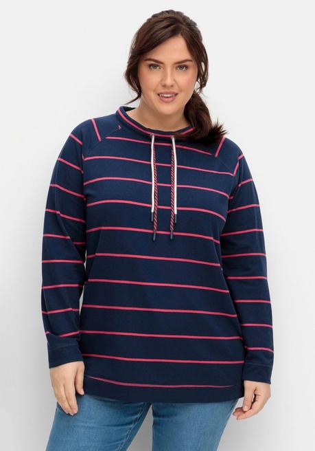 sheego Gestreiftes Sweatshirt mit Stehkragen - nachtblau-orchidee sheego