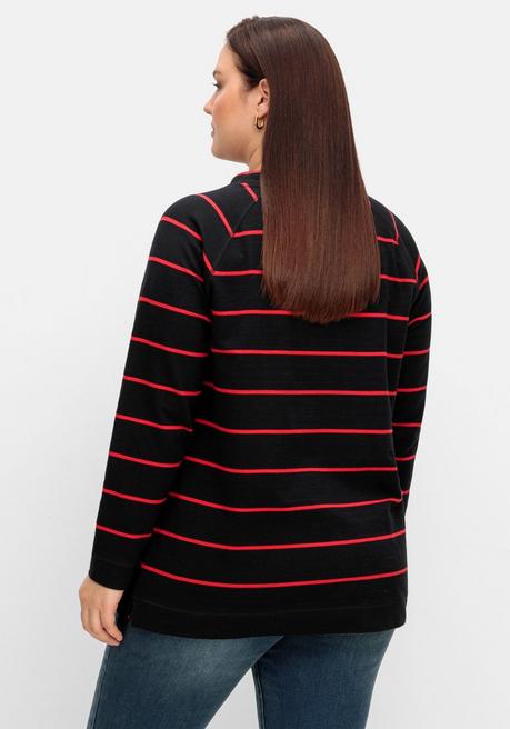 Sheego Gestreiftes Sweatshirt Mit Stehkragen - Schwarz-rot Sheego