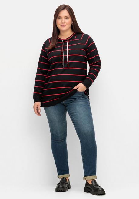 Sheego Gestreiftes Sweatshirt Mit Stehkragen - Schwarz-rot Sheego