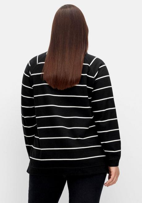 Sheego Gestreiftes Sweatshirt Mit Stehkragen - Schwarz-weiß Sheego