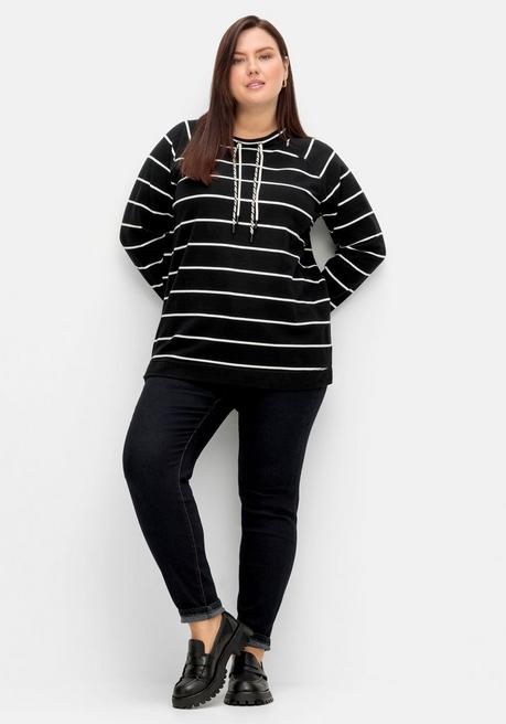 Sheego Gestreiftes Sweatshirt Mit Stehkragen - Schwarz-weiß Sheego