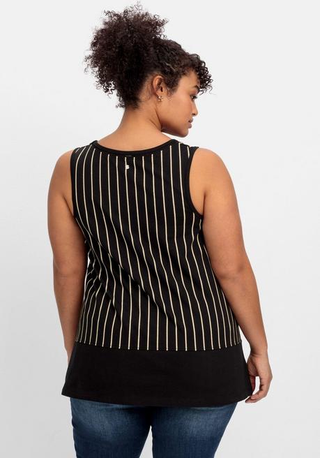 Sheego Gestreiftes Top In A-Linie, Mit Spitze Am Ausschnitt - Schwarz Gestreift Sheego