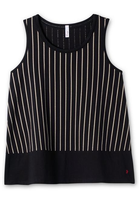 Sheego Gestreiftes Top In A-Linie, Mit Spitze Am Ausschnitt - Schwarz Gestreift Sheego