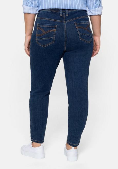 Sheego Girlfriend-Jeans Mit Vorverlegter Seitennaht - Dark Blue Denim Sheego