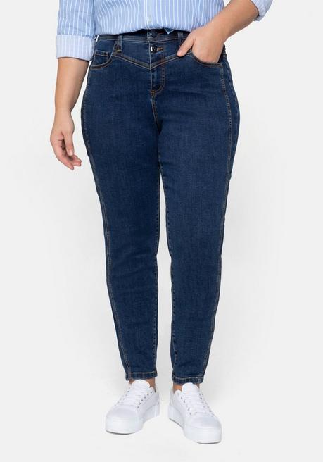 sheego Girlfriend-Jeans mit vorverlegter Seitennaht - dark blue Denim sheego