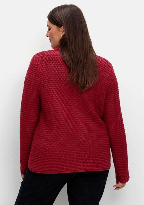 Sheego Grobstrickjacke Mit Stehkragen Und Taschen - Kirschrot Sheego