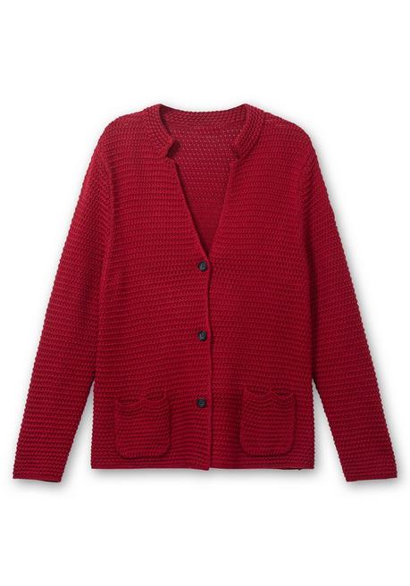 Sheego Grobstrickjacke Mit Stehkragen Und Taschen - Kirschrot Sheego