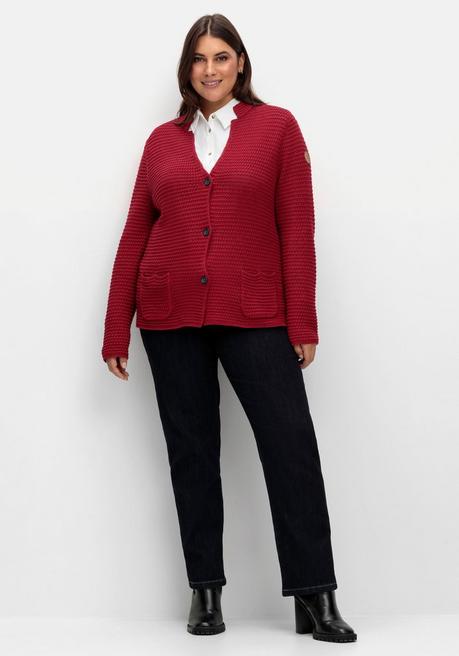 Sheego Grobstrickjacke Mit Stehkragen Und Taschen - Kirschrot Sheego
