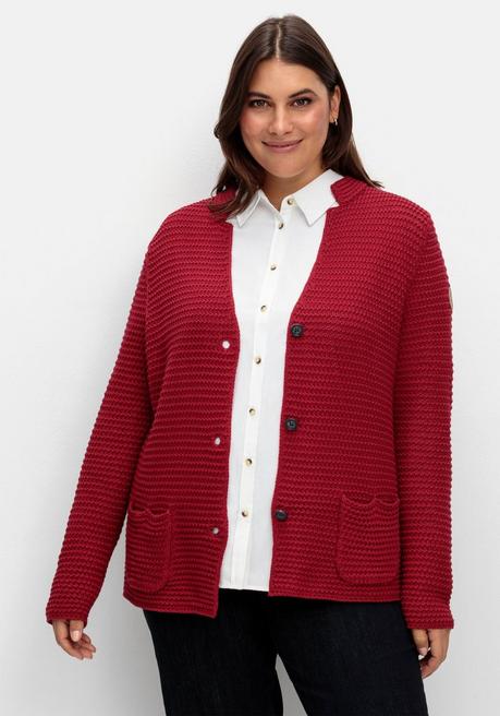 Sheego Grobstrickjacke Mit Stehkragen Und Taschen - Kirschrot Sheego