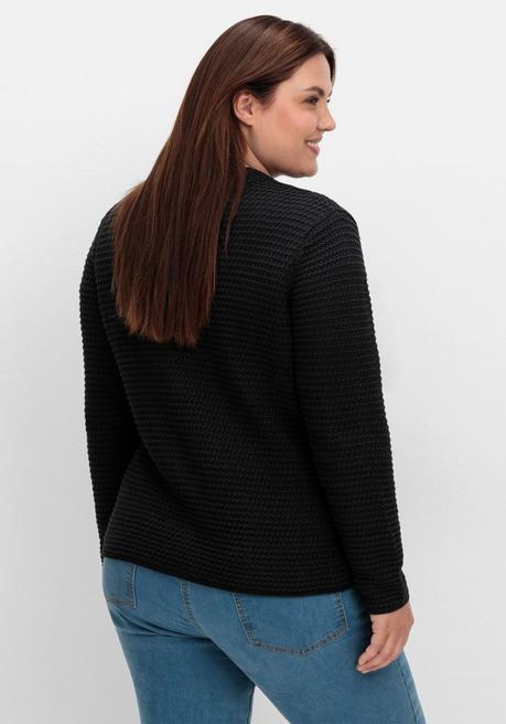 Sheego Grobstrickjacke Mit Stehkragen Und Taschen - Schwarz Sheego