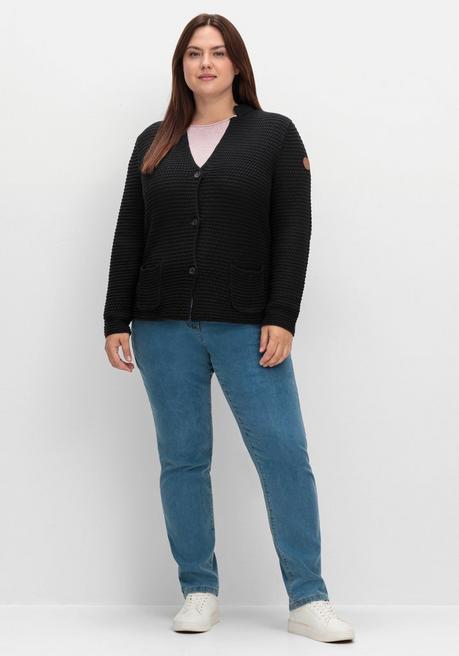 Sheego Grobstrickjacke Mit Stehkragen Und Taschen - Schwarz Sheego