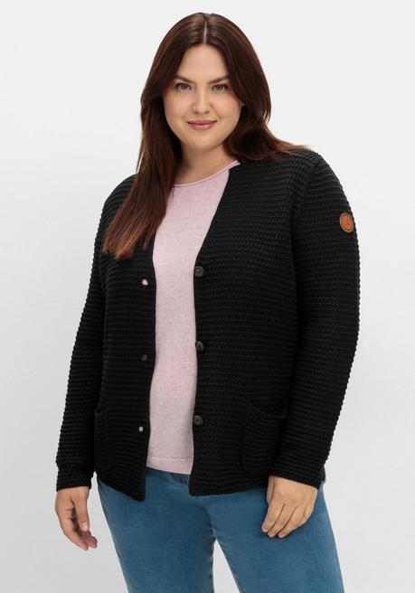 sheego Grobstrickjacke mit Stehkragen und Taschen - schwarz sheego sheego Grobstrickjacke mit Stehkragen und Taschen - schwarz sheego