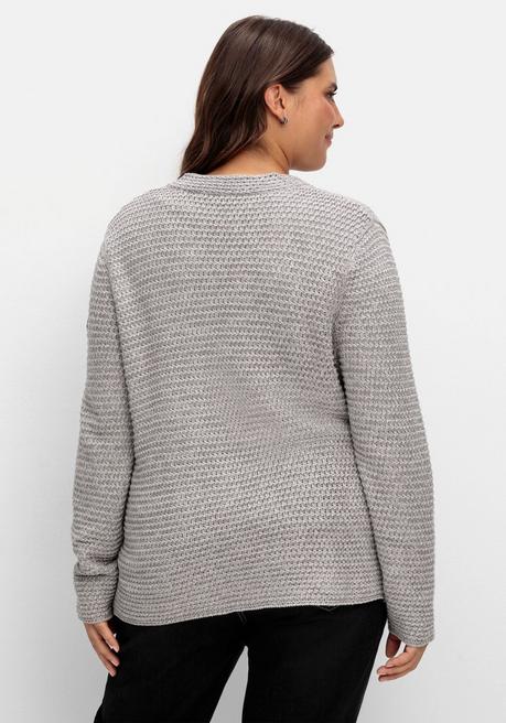 Sheego Grobstrickjacke Mit Stehkragen Und Taschen - Steingrau Meliert Sheego