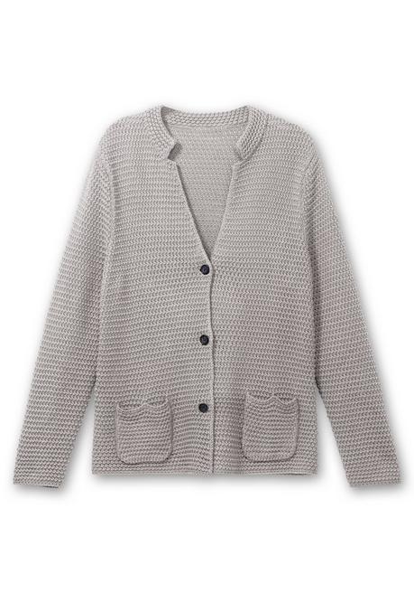 Sheego Grobstrickjacke Mit Stehkragen Und Taschen - Steingrau Meliert Sheego