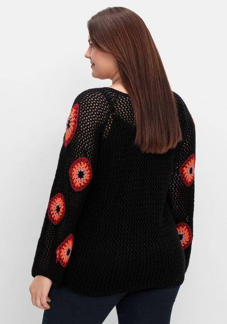 Sheego By Joe Browns Häkelpullover Mit Aufgenähten Rhomben - Schwarz Gemustert Sheego