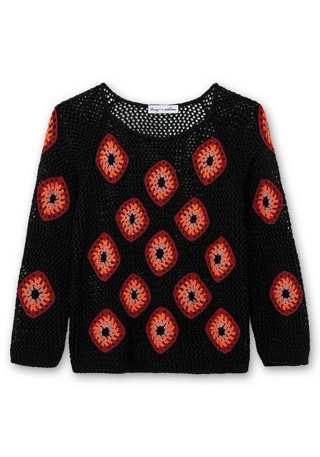 Sheego By Joe Browns Häkelpullover Mit Aufgenähten Rhomben - Schwarz Gemustert Sheego
