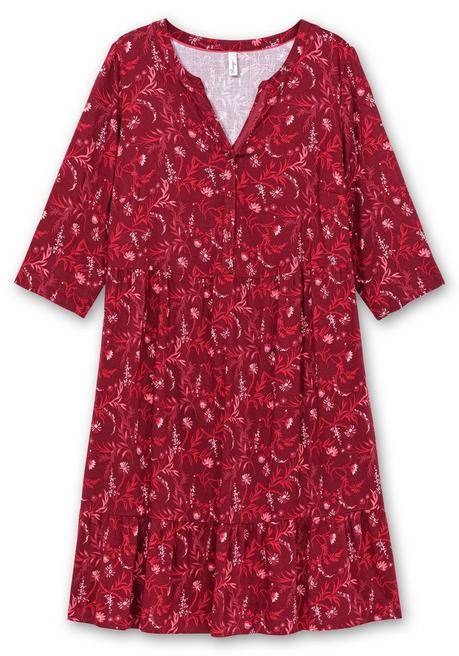 Sheego Hängerkleid In Leichter A-Linie, Mit 3/4-Ärmeln - Dunkelrot Gemustert Sheego