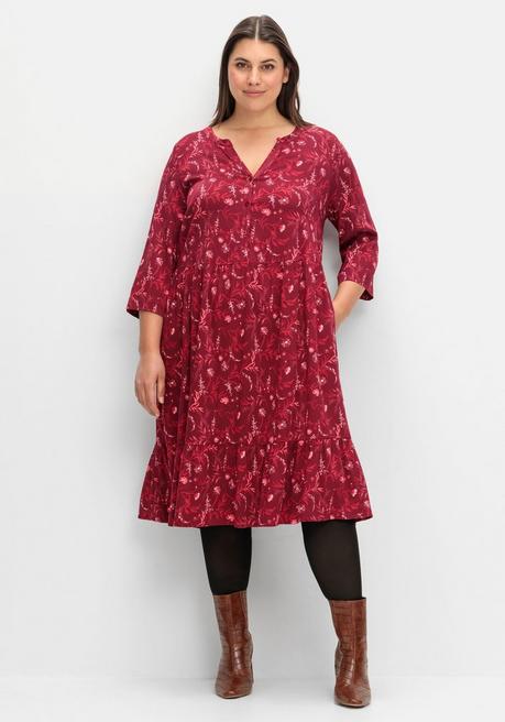 Sheego Hängerkleid In Leichter A-Linie, Mit 3/4-Ärmeln - Dunkelrot Gemustert Sheego