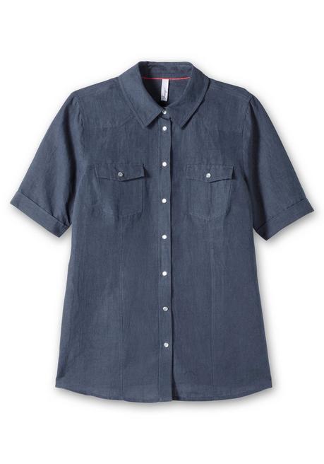 Sheego Hemdbluse Im Leinen-Mix, Mit Druckknopfleiste - Dunkelblau Sheego