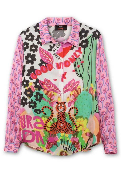 Sheego Loves Miss Goodlife Hemdbluse Im Mustermix, Aus Viskose-Satin - Blattgrün Gemustert Sheego