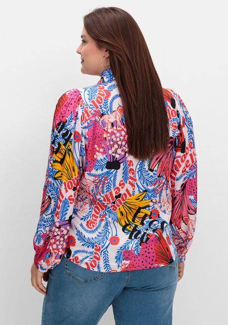 Sheego Loves Miss Goodlife Hemdbluse Im Mustermix, Aus Viskose-Satin - Blau Gemustert Sheego