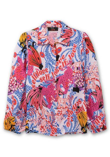 Sheego Loves Miss Goodlife Hemdbluse Im Mustermix, Aus Viskose-Satin - Blau Gemustert Sheego