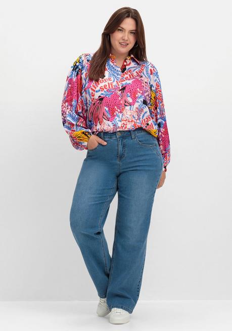 Sheego Loves Miss Goodlife Hemdbluse Im Mustermix, Aus Viskose-Satin - Blau Gemustert Sheego