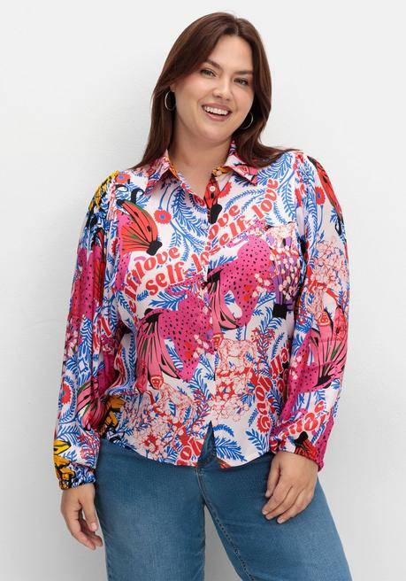 sheego loves miss goodlife Hemdbluse im Mustermix, aus Viskose-Satin - blau gemustert sheego