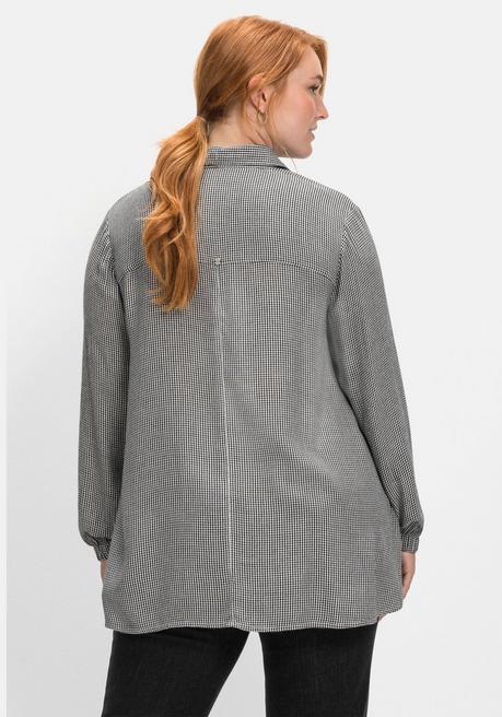 Sheego Hemdbluse Im Pepitamuster, Aus Viskose - Schwarz Gemustert Sheego