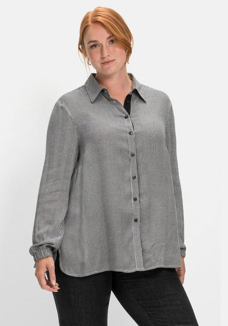 Sheego Hemdbluse Im Pepitamuster, Aus Viskose - Schwarz Gemustert Sheego