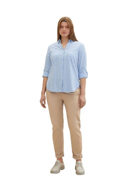 TOM TAILOR Plus Hemdbluse In Strukturoptik, Mit Krempelärmeln - Hellblau Sheego