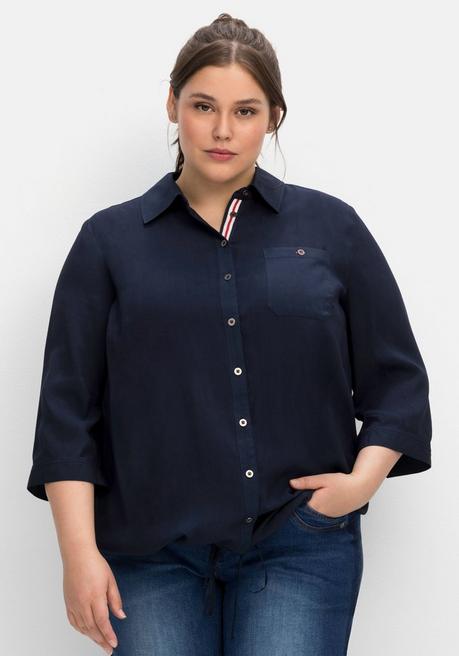 Sheego Hemdbluse Mit 3/4-Arm Und Saum-Tunnelzug - Nachtblau Sheego