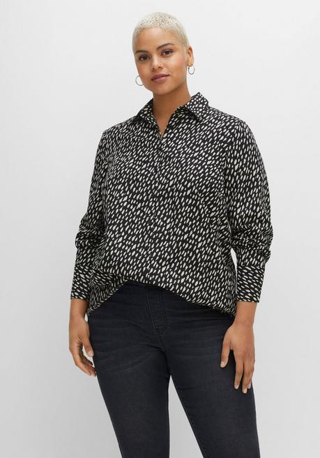 Sheego Hemdbluse Mit Alloverdruck, Aus Popeline - Schwarz Bedruckt Sheego