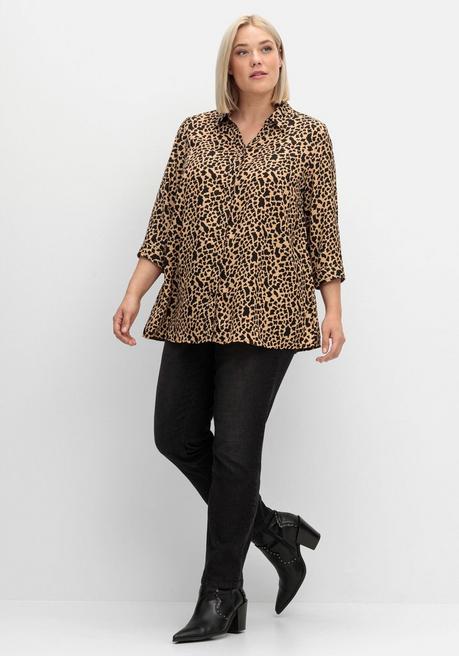 Sheego Hemdbluse Mit Animalprint, In Leichter A-Linie - Schwarz Gemustert Sheego