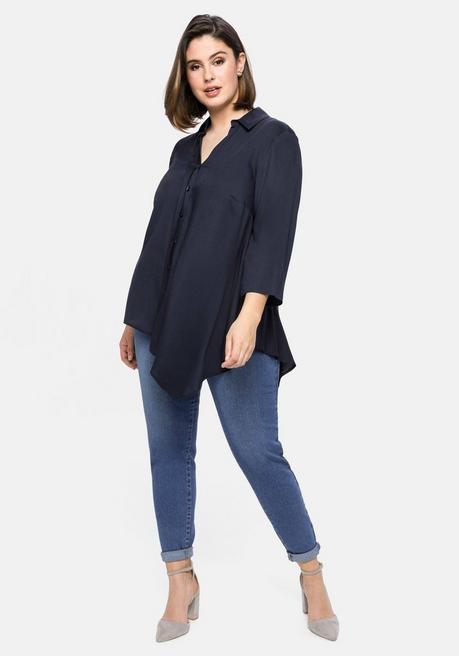 Sheego Hemdbluse Mit Asymmetrischem Saum In Zipfelform - Nachtblau Sheego