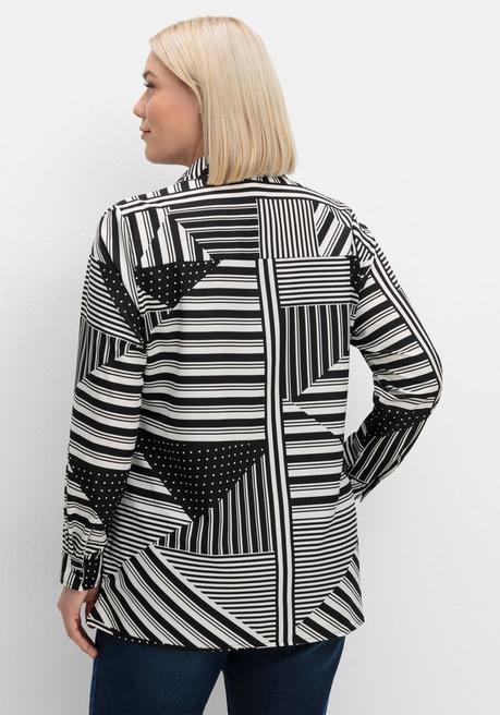 Sheego Hemdbluse Mit Grafischem Patchwork-Druck - Schwarz Gemustert Sheego