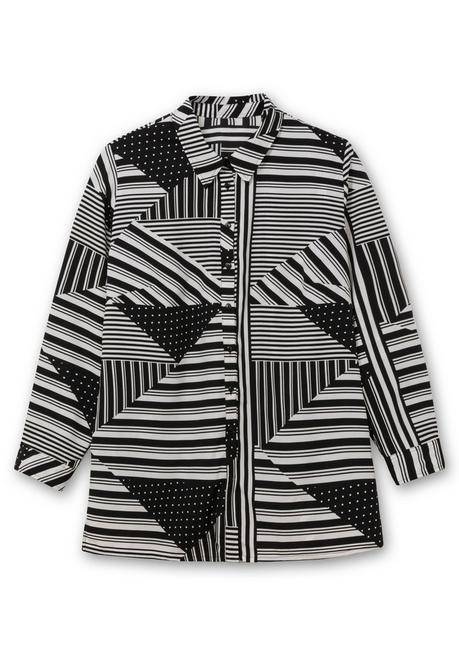 Sheego Hemdbluse Mit Grafischem Patchwork-Druck - Schwarz Gemustert Sheego