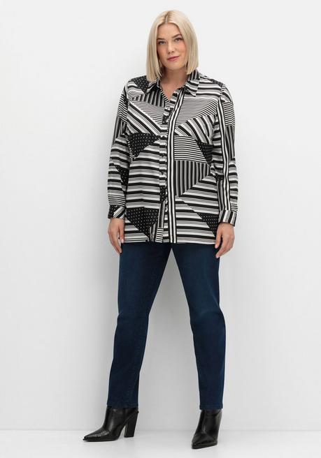 Sheego Hemdbluse Mit Grafischem Patchwork-Druck - Schwarz Gemustert Sheego