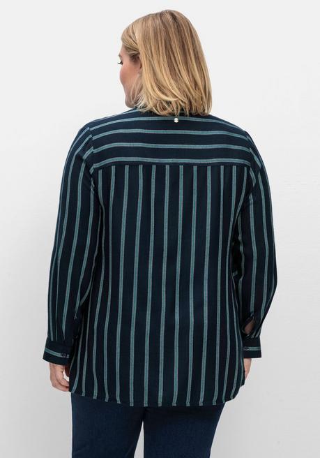 Sheego Hemdbluse Mit Multicolor-Streifen, Leicht Transparent - Nachtblau Gestreift Sheego